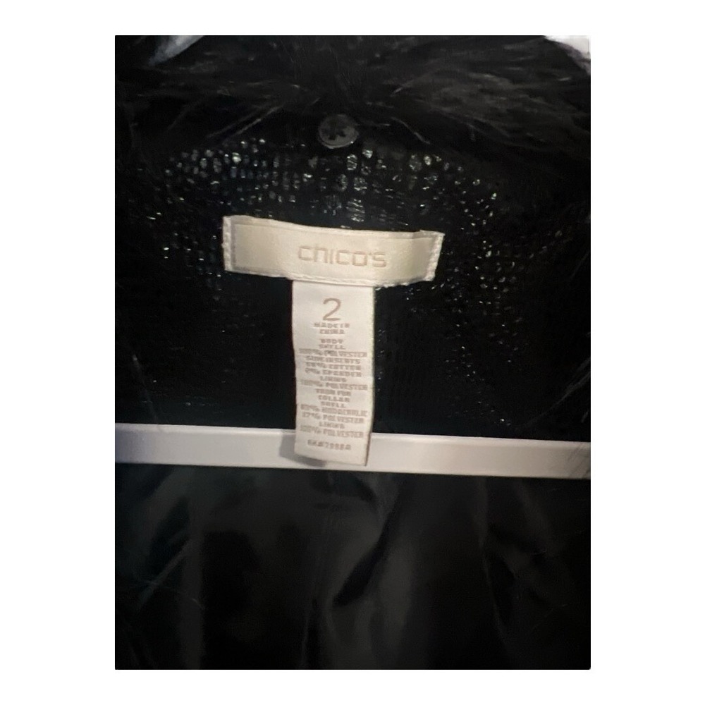 Chico's Faux Fur Collar Snakeskin Jacket Womens 2 Black Excellent Embossed Coat - Picture 3 of 5